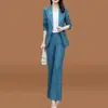 Conjunto de terno elegante e estiloso de cor sólida, corte slim, com botões, para mulheres, perfeito para primavera e outono, oferecendo um visual sofisticado e profissional para ambientes de negócios