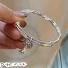 Nuevo Pulsera de Dos Generaciones Envuelto en Espiga de Arroz para Mujer con Colgante de Mariposa y Loto, Pulsera de Plata Pura 999 Chapada de Empuje y Tirón