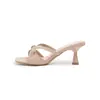 Sandalias Cuadradas Elegantes Francesas Chuyuji con Lazo para Mujer, Pantuflas de Verano sin Cierre, Tacón Fino