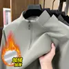 Moletom de Manga Longa Transfronteiriço Masculino Outono e Inverno Estilo Coreano Tendência Bonito Casual Tops Masculinos Meio Zíper Gola Alta Camisa Base