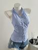 Camisa sin mangas a rayas estilo francés para mujer, que ciñe la cintura y adelgaza los hombros, diseño de verano ajustado, top corto de gasa con cuello halter de nicho