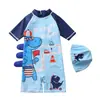 Novo Maiô Europeu e Americano Transfronteiriço Infantil para Meninos, Fofo Dinossauro Color Block para Piscina Quente Praia Peça Única Conjunto de Duas Peças
