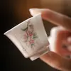 Taza de Té Mo Ji Cang Yan Hong Luo Tao Fu Juego de Té Kung Fu Taza de Té de Cerámica tamaño pequeño Pintada a Mano Bajo Esmalte Taza de Literato