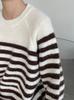 Suéter de Lana a Rayas con Bloques de Color y Cuello Redondo Taochuan para Mujer, Corte Holgado, Top de Punto de Gama Alta Mb830, Estilo Perezoso