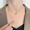 Nuevo Acero de Titanio Diseño de Nicho Transfronterizo No se Desvanece Lindo Colgante de Lazo Hueco Collar Cadena para Clavícula para Mujer Joyería