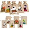 Set de Bolsillo de Lino con Cordón de Venta Caliente Transfronterizo para Halloween, Bolsa de Tela Decorativa para Almacenamiento de Dulces y Regalos para Fiesta Infantil