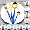 Conjunto de faca e garfo ocidental português Aço inoxidável 304 Faca de bife ocidental, garfo e colher Utensílios de mesa Colher Banhado a ouro