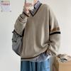 Suéter de punto con cuello en V a juego de colores estilo Hong Kong de otoño para hombre, suéter holgado, abrigo japonés personalizado de moda para estudiantes