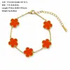 Nuevo Conjunto de Tres Piezas de Lujo de Nicho de Alta Gama, Collar, Pulsera y Pendientes de Acero de Titanio con Trébol de Cinco Hojas de Doble Cara para Mujer, Venta al por Mayor Transfronteriza