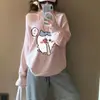 Sudadera Rosa con Hombro Descubierto y Estampado Divertido de Dibujos Animados para Mujer Otoño Nuevo Casual Holgada Estilo Coreano