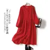 Vestido Jacquard en Stock para Mujer, Elegante Vestido Largo de Lino Nuevo Vintage Primavera y Otoño 2022 con un Ambiente Juvenil y Elegante