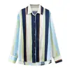 Al por mayor Primavera 2026 Nuevo Estilo Europeo y Americano Camisa de Satén de Seda con Textura Rayada, Cuello y Mangas Largas para Mujer 6950