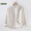 Camisa de Lino Fina para Hombre Manga Larga Casual Holgada Camisa de Algodón y Lino Top de Tejido de Lino Ropa Interior Blanca Tendencia Primavera Verano