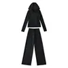 Sudadera con capucha ajustada protectora del sol, top de yoga, chaqueta tipo cárdigan + Pantalones rectos de cintura alta con cordón, conjunto deportivo
