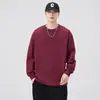 Sudadera Nueva de Algodón Puro para Hombre de Primavera y Otoño, Cuello Redondo, Holgada, Estampada, Peso Pesado, Manga Larga, Camiseta para Hombre, Ropa Interior y Exterior, Capa Base