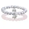 Conjunto de Pulseiras Rosa Fosco de Cristal para Homens e Mulheres Pedra Vulcânica Olho de Tigre Par de Casal Pulseira de Coração Joias Atacado