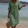Vestido de Algodón y Lino con Cuello en V, Botones Grandes y Mangas con Volantes para Mujer, Nuevo Diseño Primavera/Verano Transfronterizo Europeo y Americano de Amazon 2026