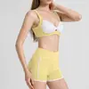 Conjunto de Yoga Color Block Transfronteiriço para Mulheres, Lindo Design nas Costas, Top Esportivo de Yoga à Prova de Impacto, Shorts de Yoga de Cintura Alta, Levanta Bumbum
