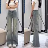 Jeans acampanados vintage desgastados de corte no ajustado para mujer, otoño e invierno, forrados de polar, talla grande, adelgazantes para cuerpo tipo pera