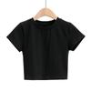 Estilo europeu e americano feminino verão básico limpo gola redonda manga curta cor sólida umbigo ajuste fino camiseta curta