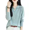 Cardigã de Lã com Gola Alta Tricô Feminino 2026 Outono Inverno Novo Cor Sólida Lapela Camisa Tricô Feminino Venda Cruzada Dropshipping