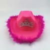 Chapéu de Cowboy com Pena de Coroa Chapéu Mao com Luz Papai Noel Chapéu Preto Estiloso Moda Carnaval Borda de Cowboy Amazon