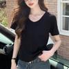 H783 Camiseta de Manga Corta Lisa Suelta Informal Grande con Cuello en V para Mujer Verano Casual Simple Versátil Adelgazante Moderna