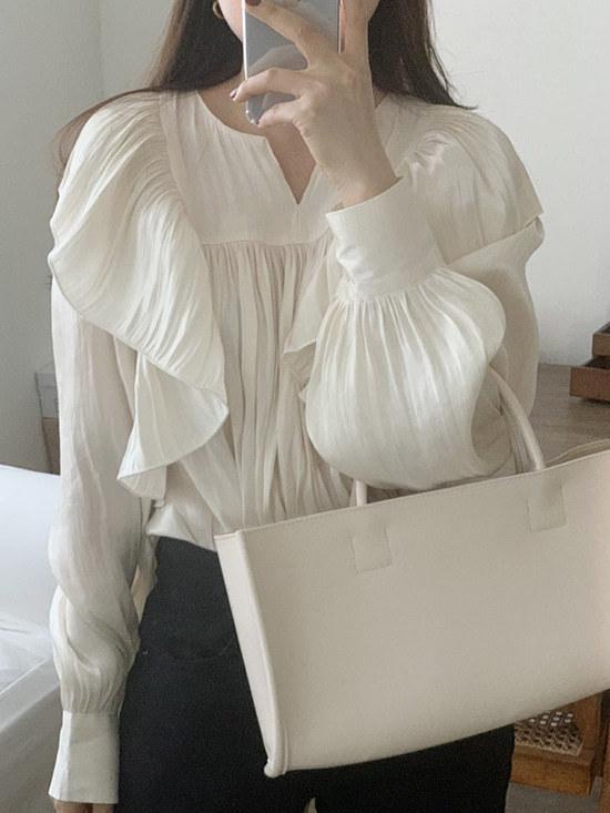 商品详情图_现货chic春季荷叶边衬衫