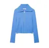 Atacado de Roupas Femininas Transfronteiriças Estilo Europeu e Americano Novidades de Primavera Elegante e Fashion Versátil Cardigã de Tricô com Zíper Manga Longa