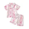 Pijama de Niña para Verano con Estampado de Moños Ropa de Casa de Dos Piezas Ropa Infantil de Manga Corta con Cuello