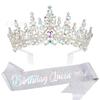 Europa e Estados Unidos transfronteiriços cor quente coroa de festa com diamantes Rainha do Aniversário traje de festa de aniversário com alça de ombro brilhante