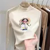 Blusa de base para meninas, nova coleção outono/inverno 2026, blusa de fleece infantil com gola semi-alta, roupa íntima casual, camiseta de manga longa para meninas