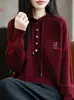 Moletom com Capuz da Moda Redutor de Idade Camisa Base Tricotada para Mulheres 2026 Novo Suéter Estiloso de Primavera e Outono para Mulheres
