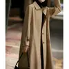 Trench coat de alta qualidade com gola reversível, casaco feminino de comprimento médio cáqui estilo coreano para primavera e outono, outono de 2026