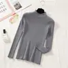 Nuevo suéter de punto base de color liso estilo coreano para otoño e invierno, con borde de volantes, ajuste ceñido, suéter de cuello medio alto para mujer