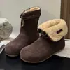 Botas de Nieve Retro de Invierno 2026 Plegables de Lana de Cordero para Mujer Uso Bidireccional Cuero Mate Punta Redonda Suela Plana Botas de Media Caña Hebilla de Cuero