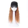 Peluca de sombrero rizado de lana marrón claro, gorra de béisbol con cabello largo y rizado, cabello real mezclado con cabello sintético, sombrero y peluca integrados