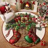 Alfombra Redonda para Sala de Estar Transfronteriza Decoración Navideña Felpudo de Cristal Terciopelo Resistente a Manchas Felpudo para Pies Alfombra de Papá Noel
