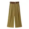 Para Cruzamento de Fronteiras Europeu e Americano 2025 Novo Verão Aliexpress Calças Longas Casuais Femininas Bicolor de Cintura Alta com Cinto
