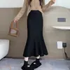 Falda Midi de Punto con Borlas de Moda para Mujer 2024 Otoño/Invierno Nueva Adelgazante Petite Cintura Alta Bodycon Cola de Pez