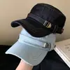 Gorra de equitación retro estilo coreano de mezclilla de copa plana para mujer, moderna y versátil, hace que la cara se vea más pequeña, protege del sol y proporciona sombra, boina de repartidor