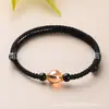 Pulseira de cordão vermelho tecida à mão com cristal de obsidiana, conta da sorte, unissex, corda de mão ajustável, joia