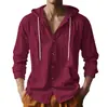 Camisa hawaiana casual de lino para hombre, de manga larga con capucha, holgada, a la moda, estilo americano, para cuatro estaciones, transfronteriza de Amazon