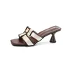 Sandalias Tejidas de Estilo Francés para Mujer, Nuevas de Moda Verano 2026 Zapatillas de Tacón Alto, Sandalias Abiertas de Punta Cuadrada