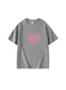 Camiseta negra de algodón puro con cuello redondo y manga corta para mujer, nuevo estilo de verano con diseño de letras en forma de corazón, top casual holgado para mujer