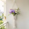 Bolsa de Rede de Flores Secas Artesanal com Franja para Pendurar na Parede Bolsa de Armazenamento Estilo Pastoral Decoração de Parede Ornamento de Parede para Sala de Estar Tapeçaria