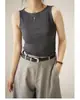 Venta Directa de Fábrica Verano Nuevo Top de Tirantes Versátil de Canalé Ajustado Sin Mangas Bodycon Top Moldeador Hombros Descubiertos Moderno