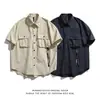 Camisa Japonesa Retro de Manga Corta para Hombre 2024 Verano Moderna Versátil para Exteriores Casual Chaqueta Juvenil