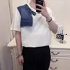 Camiseta de Manga Corta con Parches de Mezclilla Desmontables de Alta Gama para Hombre, Nuevo Estilo de Verano, Top Redondo Fresco y Moderno