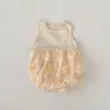 Estilo Nuevo Verano 2026 Moda Infantil Niñas Vestido de Princesa con Chaleco con Diseño de Flor de Rosa Mameluco